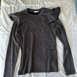 GAP Black Long Sleeve Ruffle Top